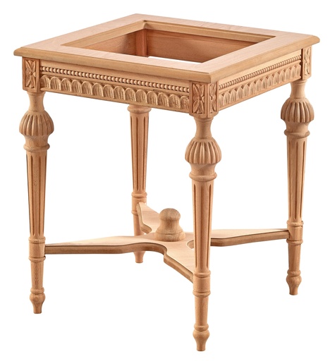 [5916S] Table en bois carré avec sculpture