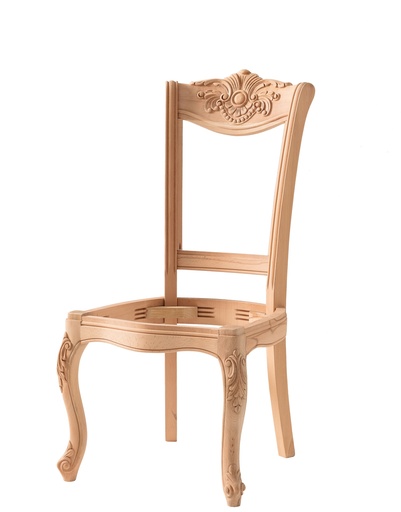 [211N] Chaise en bois squelette avec sculpture