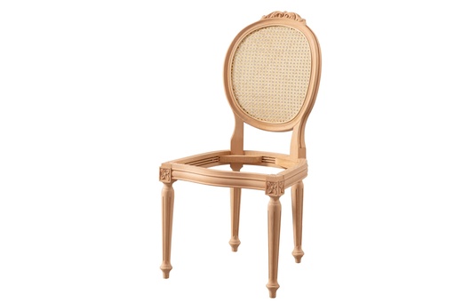 [175N] Chaise en bois squelette avec rotin et sculpture