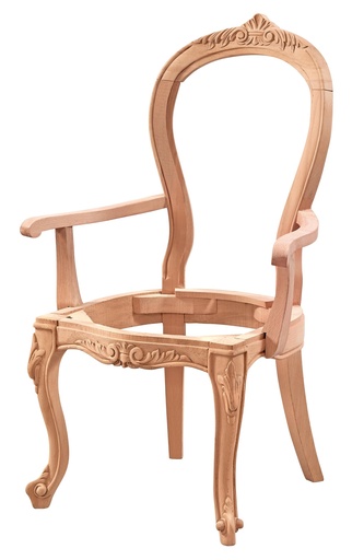 [4290S] Skeleton wooden chair with arms and sculpture