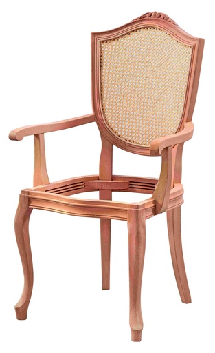 [SAN-140] Chaise en bois squelette avec bras, rotin et sculpture