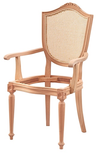 [4260S] Holzstuhlskelett mit Armlehnen, Rattan und Skulptur