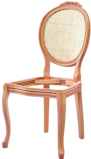 [SAN-155] Chaise en bois squelette avec rotin et sculpture