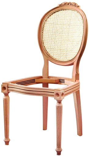 [SAN-163] Chaise en bois squelette avec rotin et sculpture