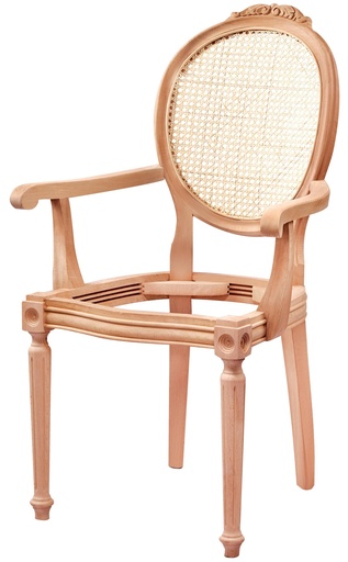 [4244S] Holzstuhlskelett mit Armlehnen, Rattan und Skulptur