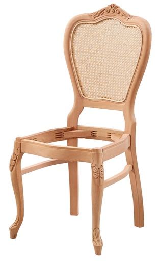 [4271S] Chaise en bois squelette avec rotin et sculpture