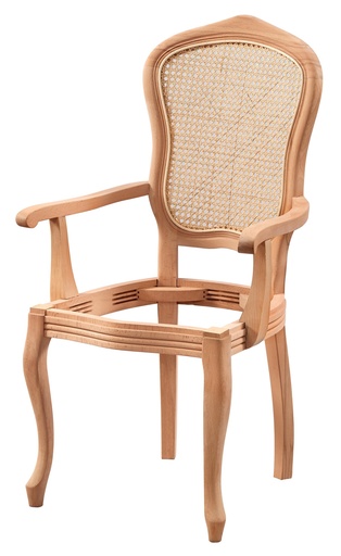 [4282S] Skeleton wooden chair with arms and rattan