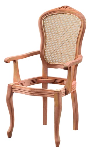 [SAN-188] Chaise en bois squelette avec bras, rotin et sculpture