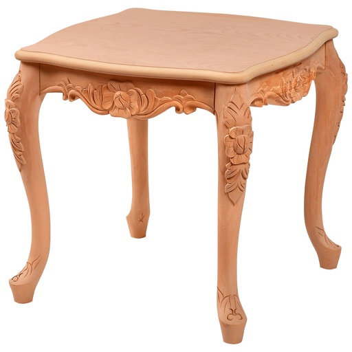 [2501C] Table en bois carré avec sculpture